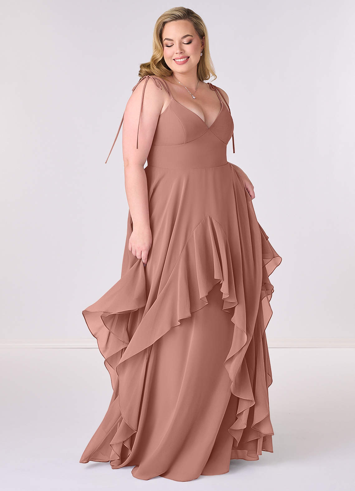Barbie ♥ Azazie Bridesmaid Dresses V-neck Chiffon Tiered A-line Dress image5