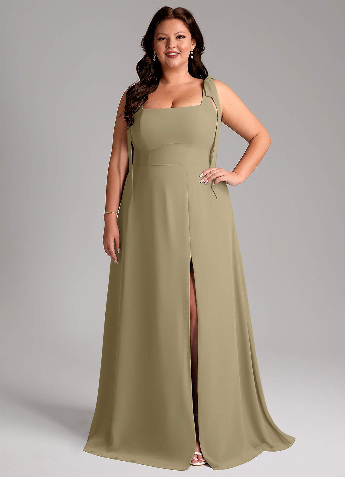 Azazie Debra Bridesmaid Dresses Moss Green A-Line with Pockets Chiffon Convertible Dress image1