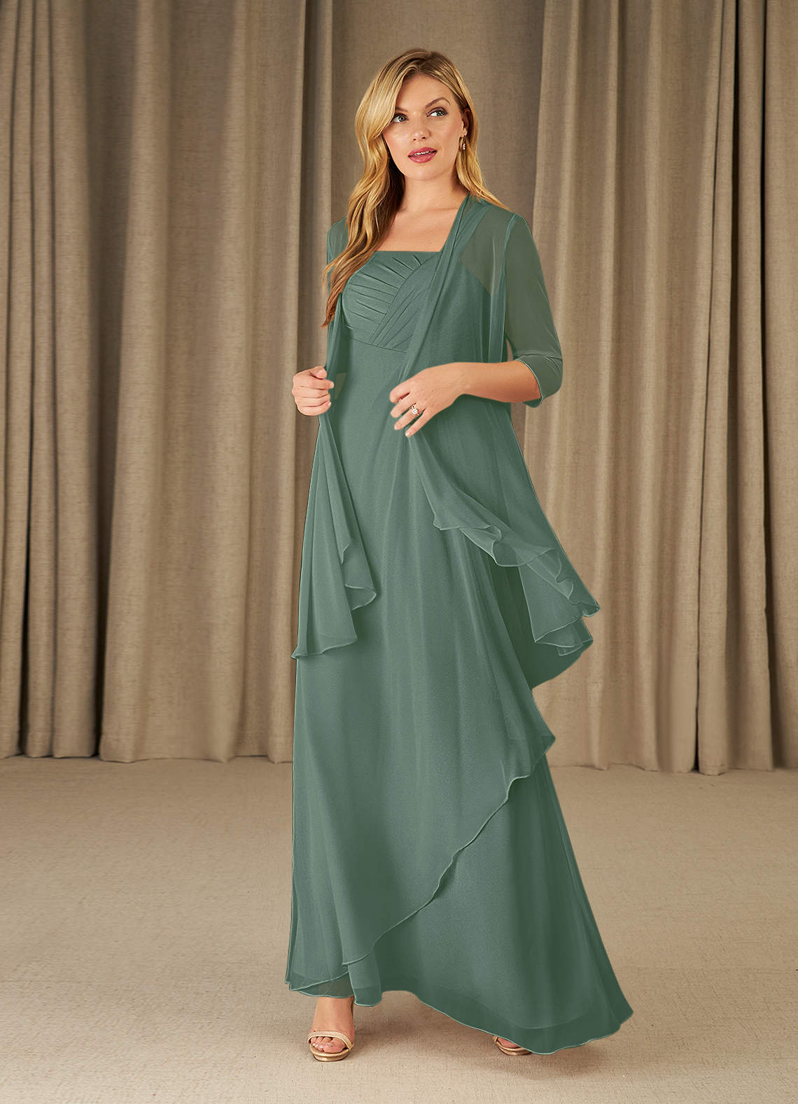 Eucalyptus A-Line Pleated Chiffon Dress