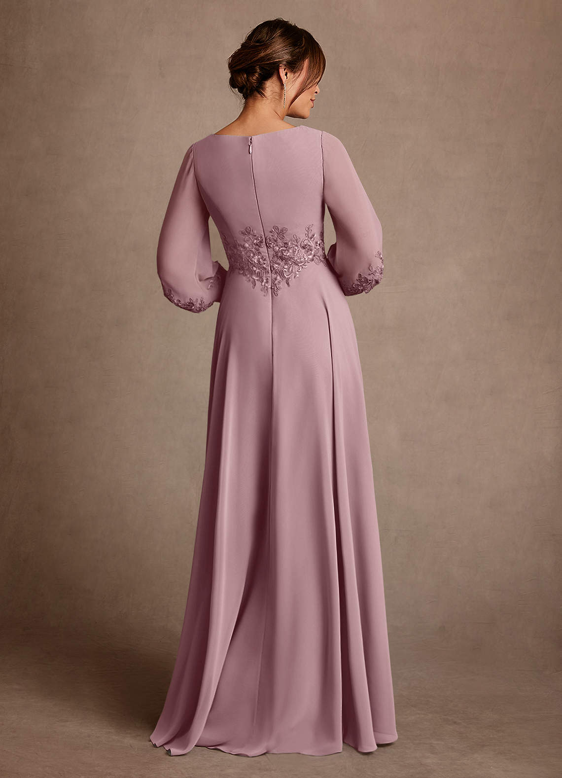 Azazie Yorba Mother of the Bride Dresses Dusty Rose A-Line Lace Chiffon Dress image2