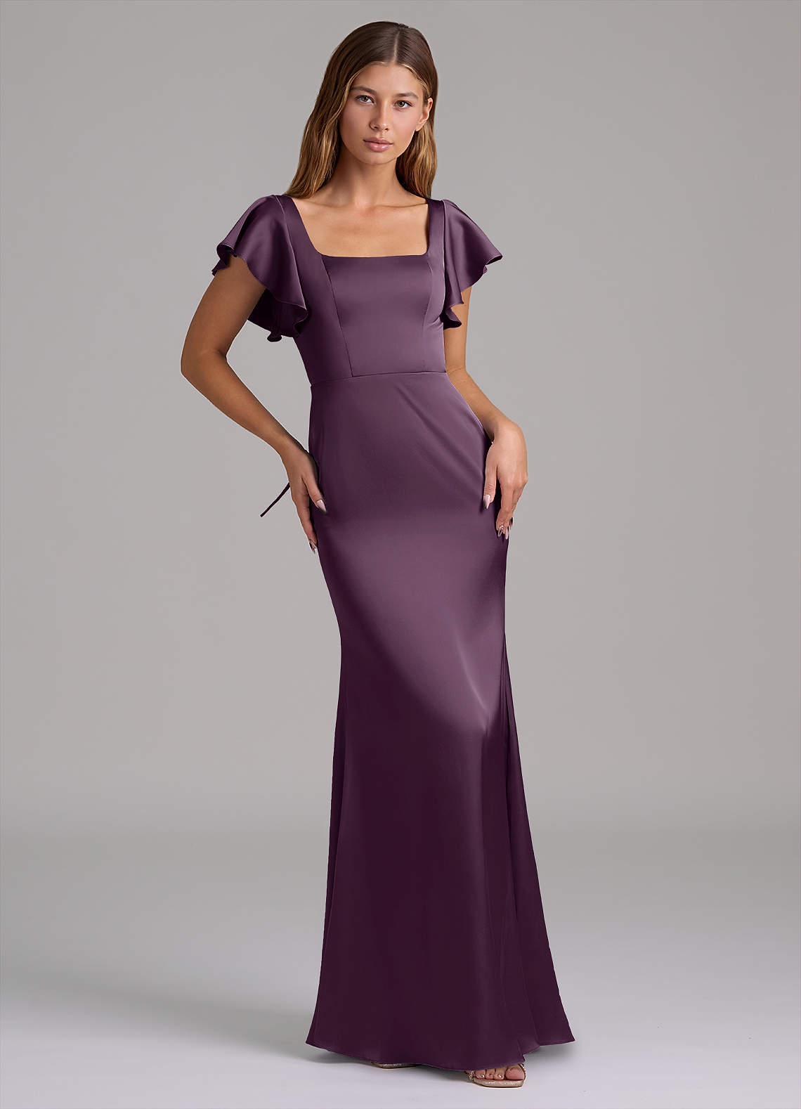 square neck satin bridesmaid dress Square Neck Fluid Satin Maxi Bridesmaid Dress With Bow Straps In Sage