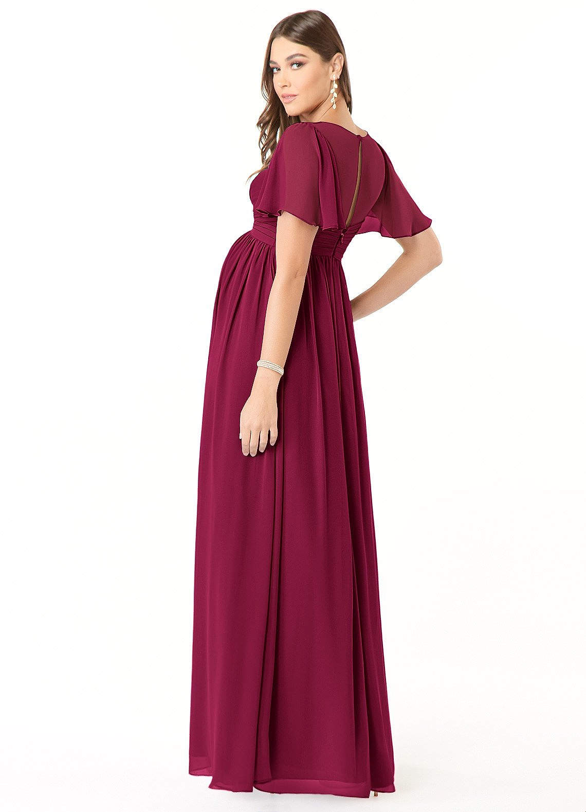 Azazie Verna Maternity Bridesmaid Dresses A-Line V-Neck Ruched Chiffon Floor-Length Dress image3