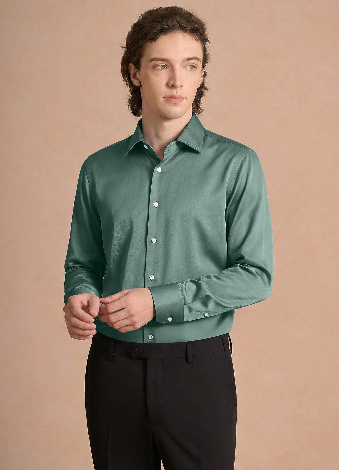 front Julian Eucalipto Camisa de vestir de satén elástico