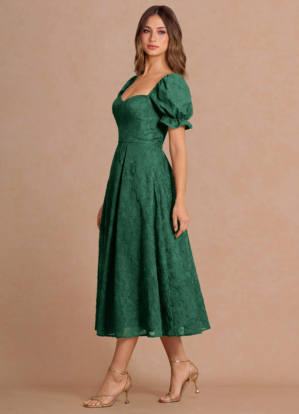 midi cocktail dress with sleeves Three Quarter Bell Sleeve Sheath In Navy Sateen short sleeves and elegant paneled detailing for wedding guest looks Peach Cocktail Midi Dress, Puffy