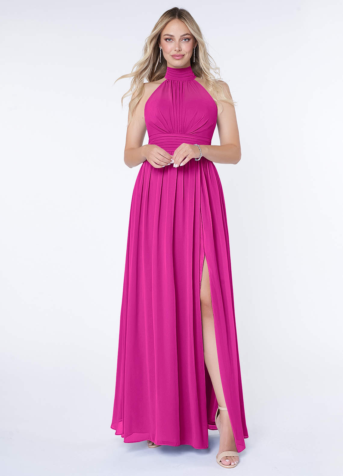 Azazie Iman Bridesmaid Dresses Fuchsia A-Line A-Line Ruched Chiffon Dress image1