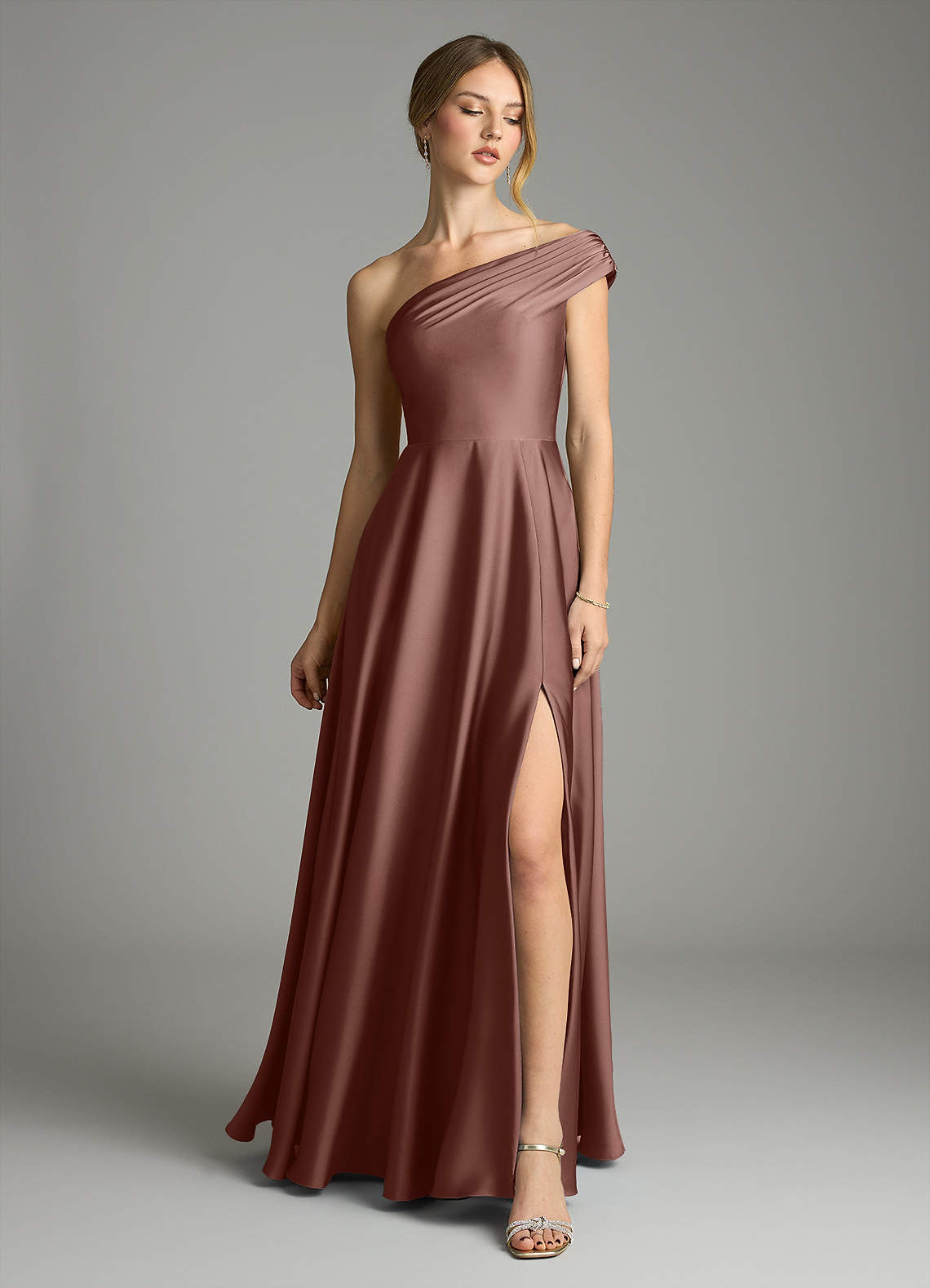 espresso bridesmaid dress S Espresso Chocolate Strapless Midi Bridesmaid Dress