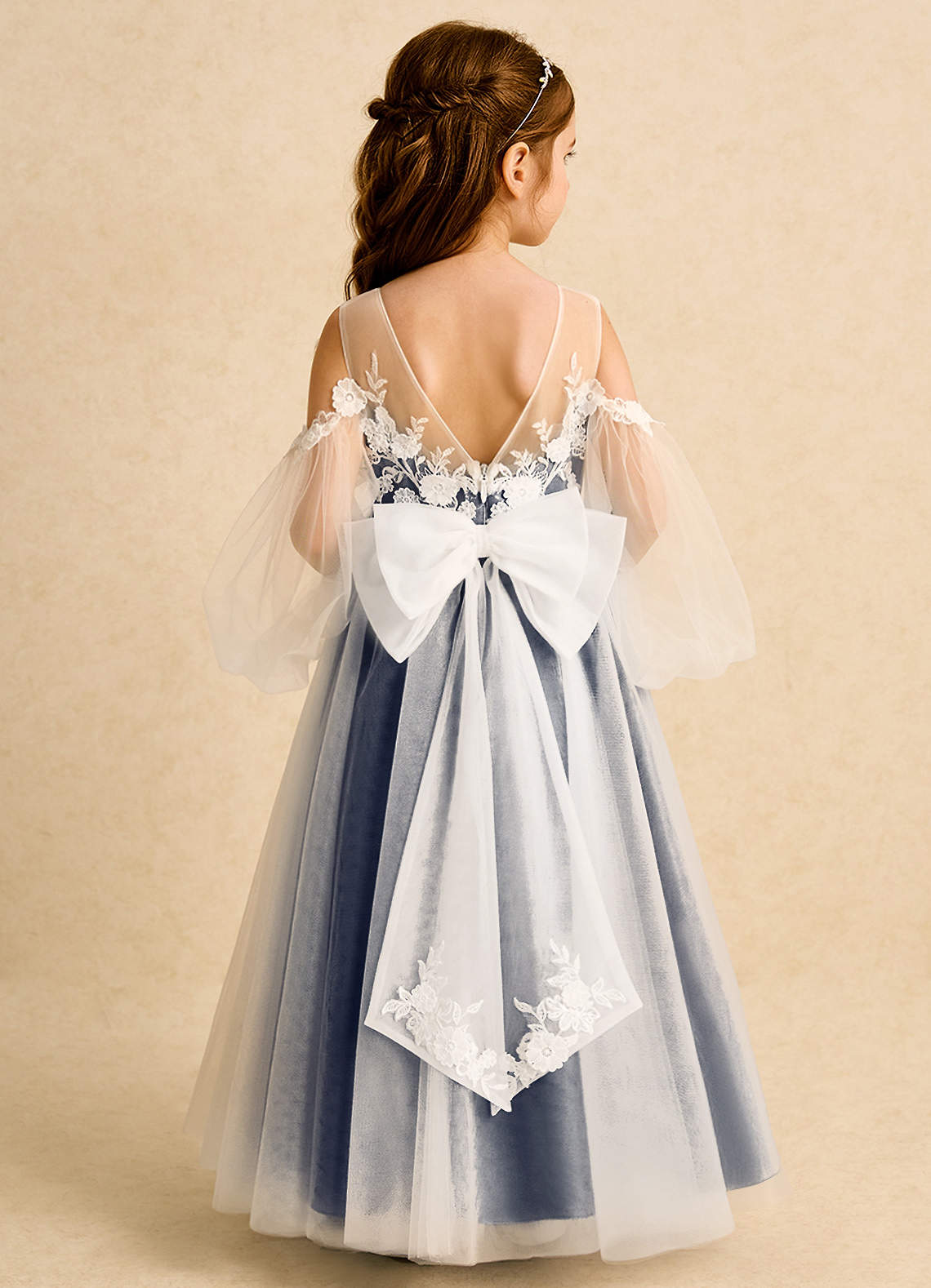 Azazie Zimi Robe Demoiselle D'honneur Fillette Robe Princesse en Tulle Encolure en Forme de Cœur Bleu Marine Foncé image1
