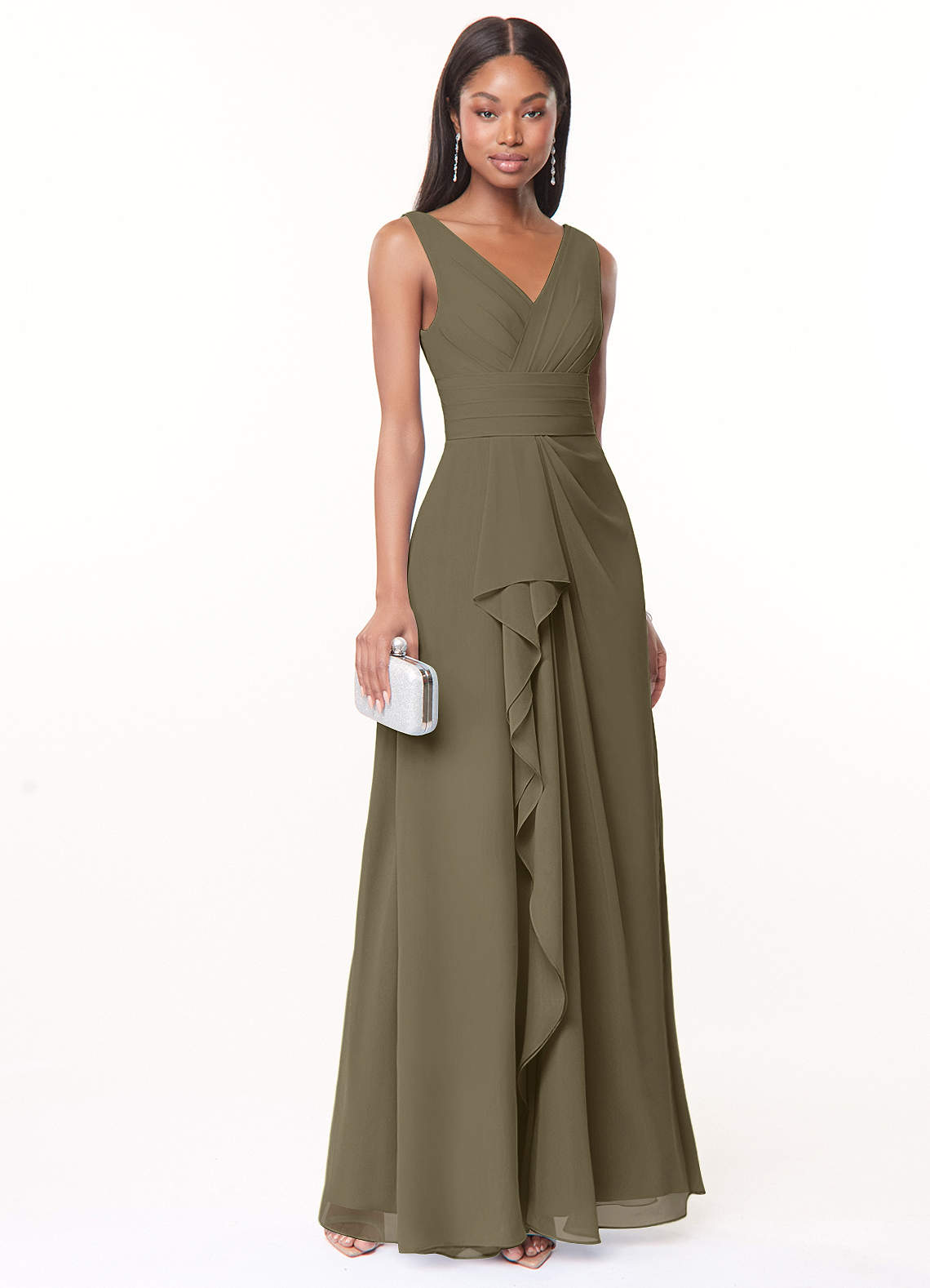 green chiffon wrap dress Azazie Julianna Ready to Ship Willow Bridesmaid Dresses sequin Quinceanera Dresses