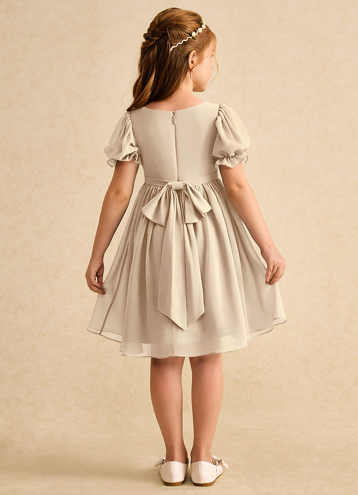 Azazie Jolie Blumenmädchenkleider A-Linie mit ärmel Chiffon Kleid Champagner image1