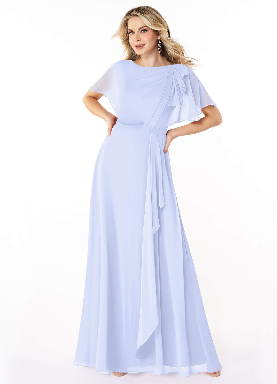 Azazie Aaliyah Modest Bridesmaid Dresses A-Line Scoop Pleated Chiffon Floor-Length Dress image1