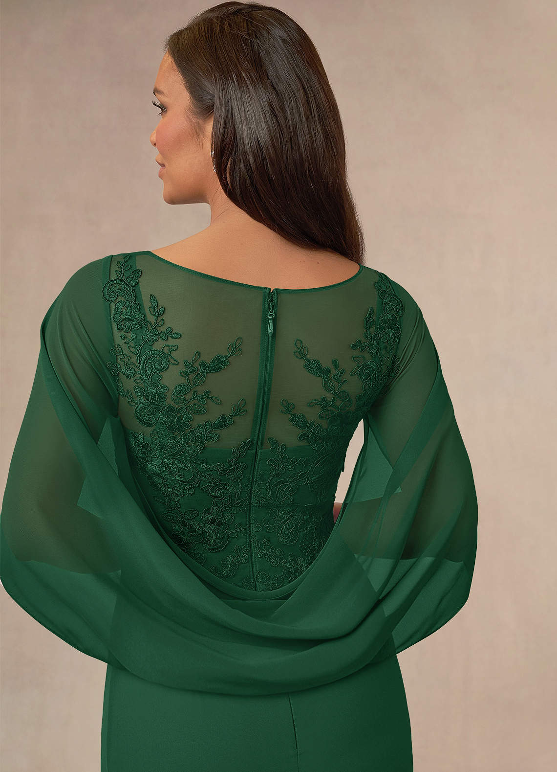 Azazie Hera Mother of the Bride Dresses Dark Green A-Line Lace Capelet Chiffon Dress image3