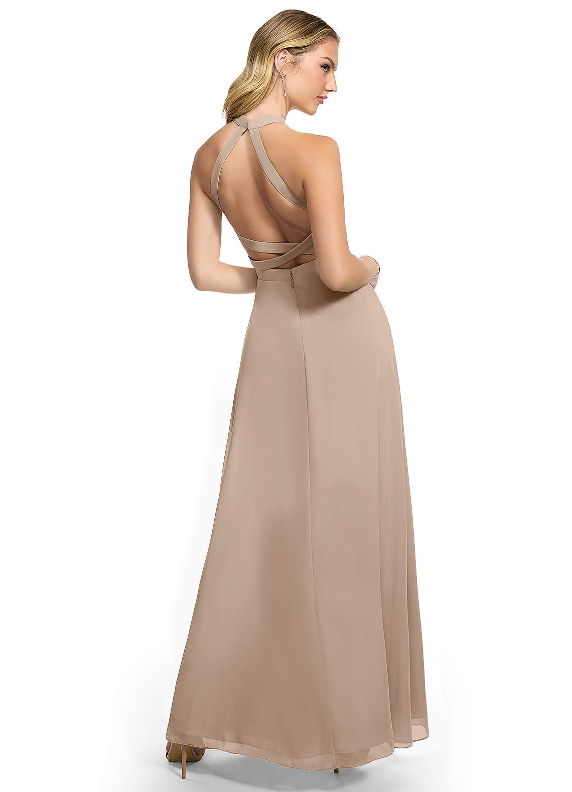 sachin and babi light blue dress AW.Bridal A-Line Halter Neckline Floor Length Sleeveless Crystal Satin Long Bridesmaid Dresses Dress Taupe Size 6