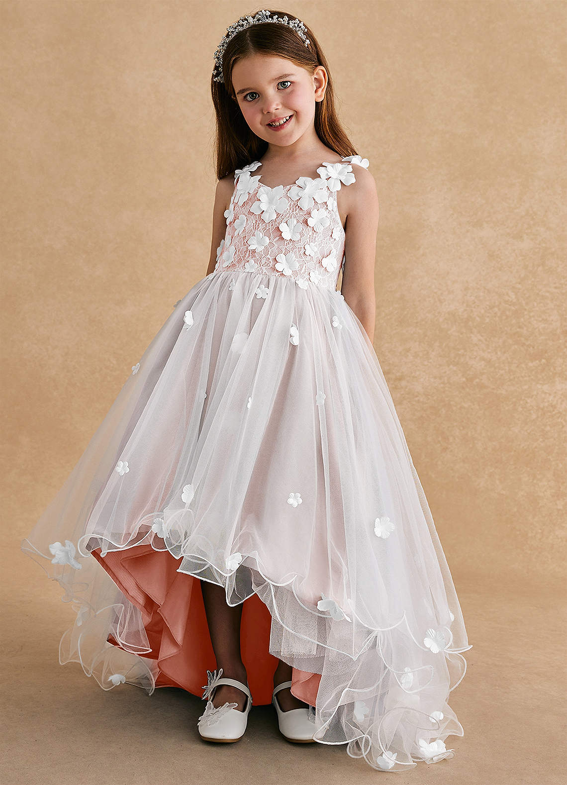 Azazie Celia Flower Girl Dresses Blushing Pink A-Line Lace Tulle Dress image4