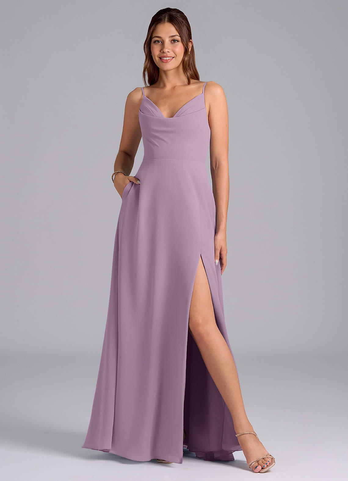 Azazie Sarella Bridesmaid Dresses Wisteria A-Line with Pockets Chiffon Dress image1