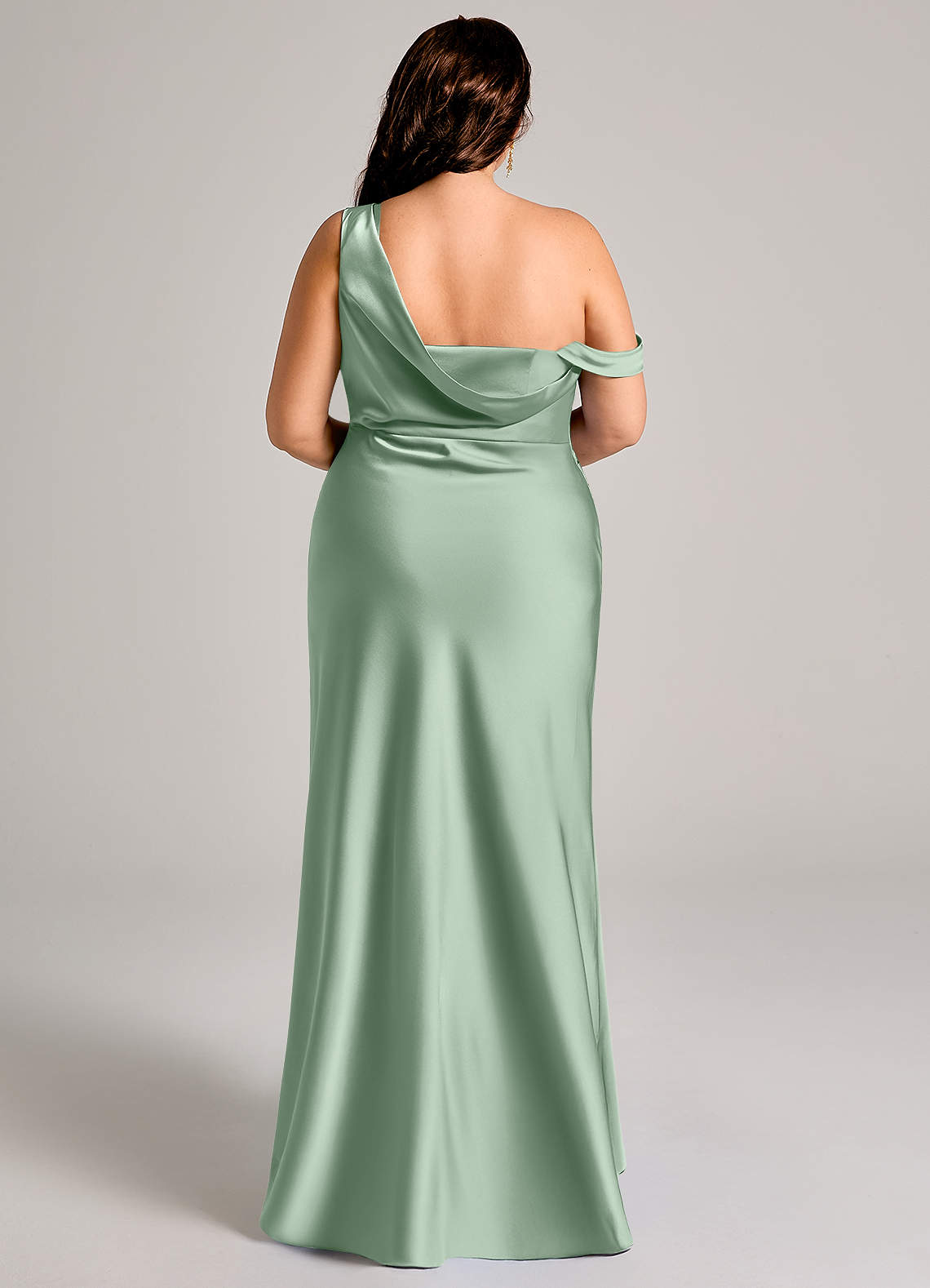 Azazie Madelyn Kjoler til hjemmeprøvning Havfrue En skulder Stræk satin Gulv-længde Kjole image14