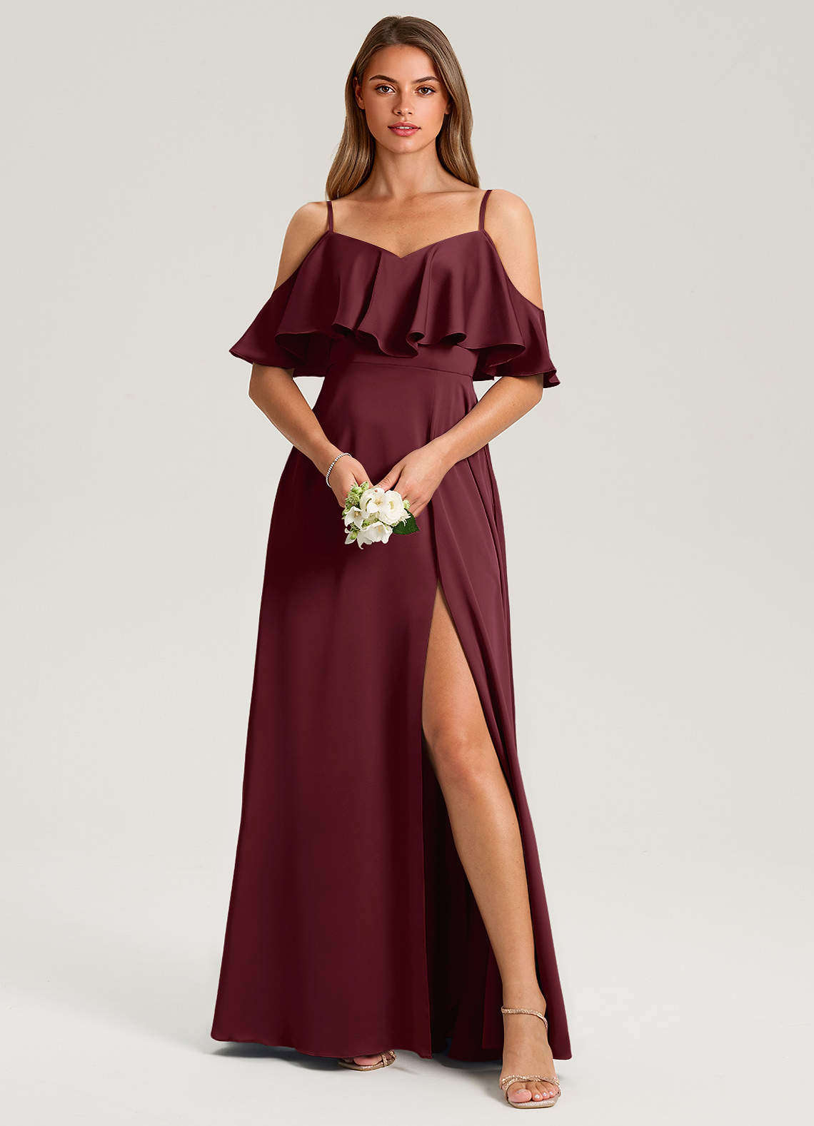 Azazie Jean Vestidos de damas de honor Vestido de Cabernet de Satén Elástico de Corte en A con Vestidos sin tirantes image1