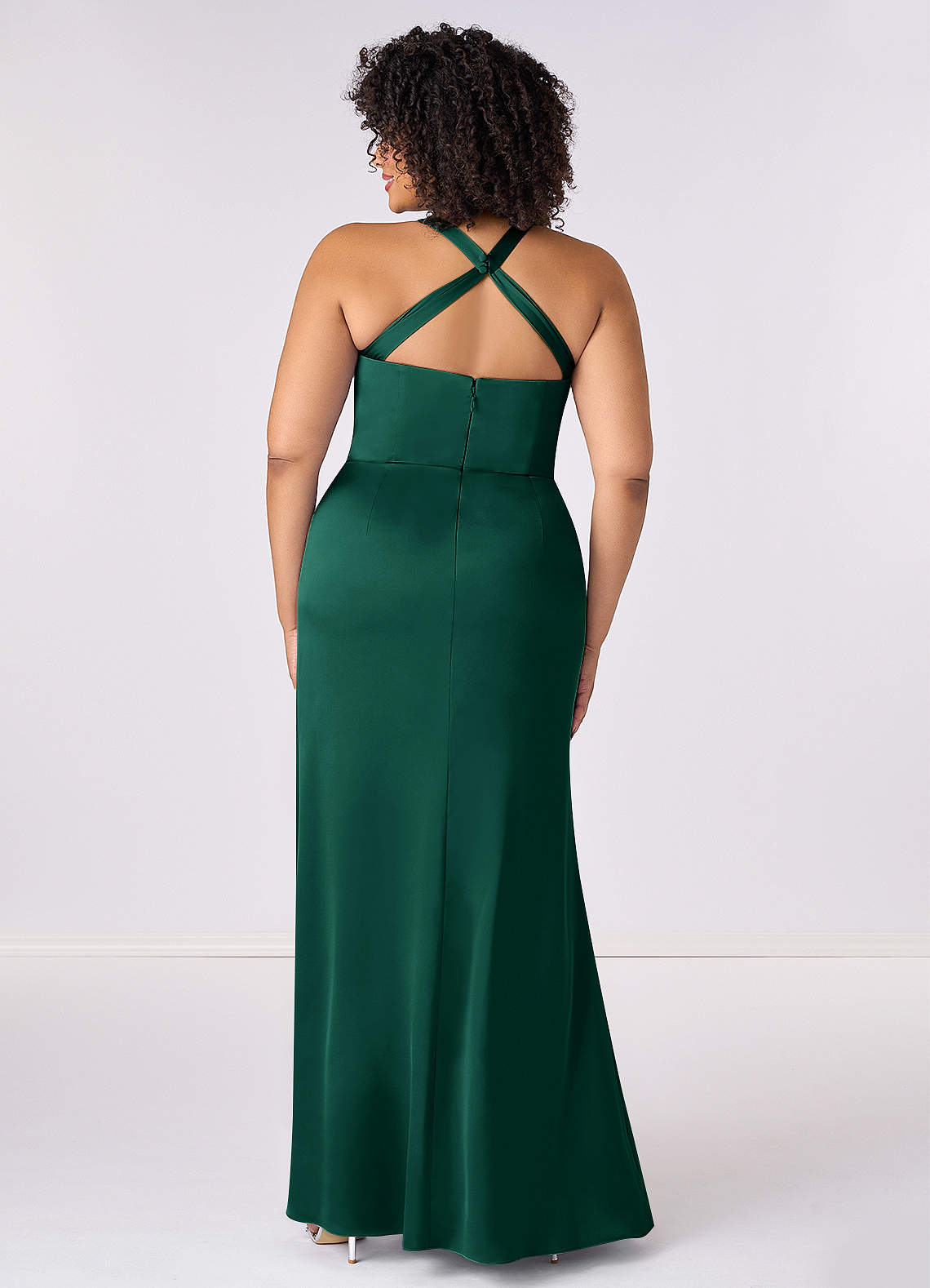 Barbie ♥ Azazie Bridesmaid Dresses Emerald Mermaid Pleated Stretch Satin Dress image6