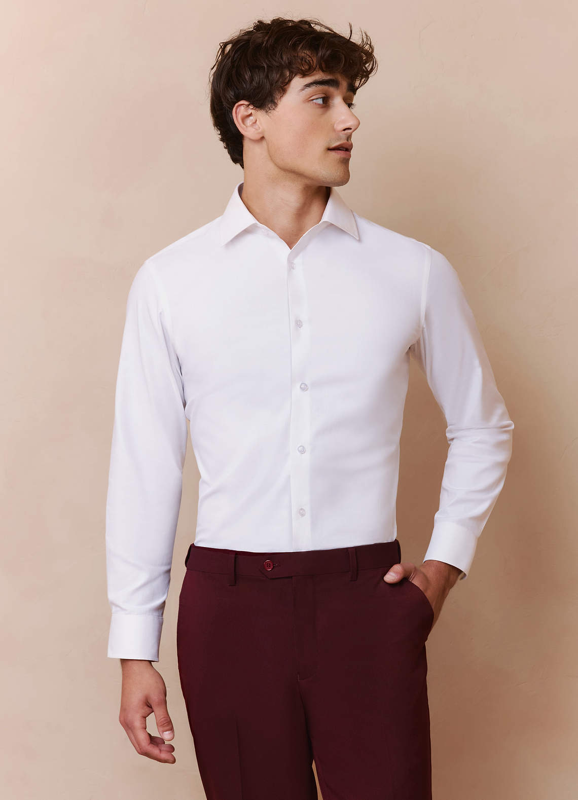 white and burgundy dress shirt Comfort Stretch Non-Iron Check Dress Shirt
