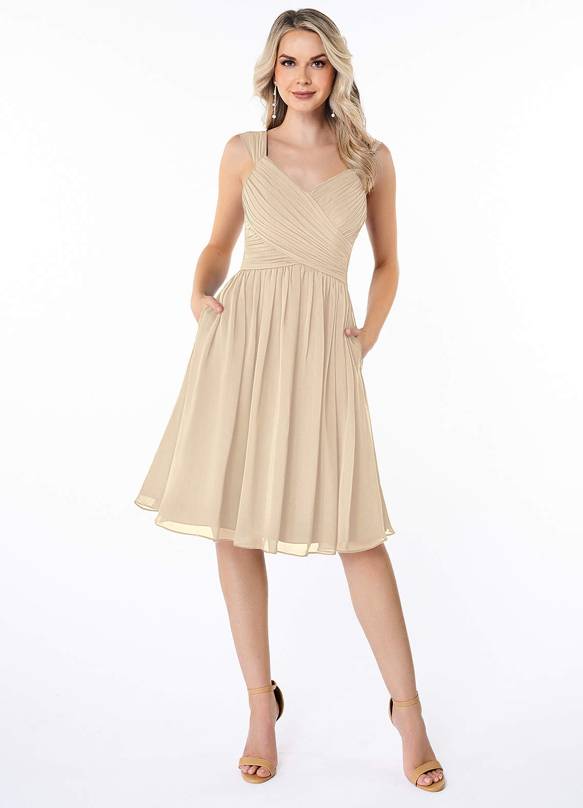 Azazie Angie Bridesmaid Dresses Champagne A-Line Corset Chiffon Dress image1