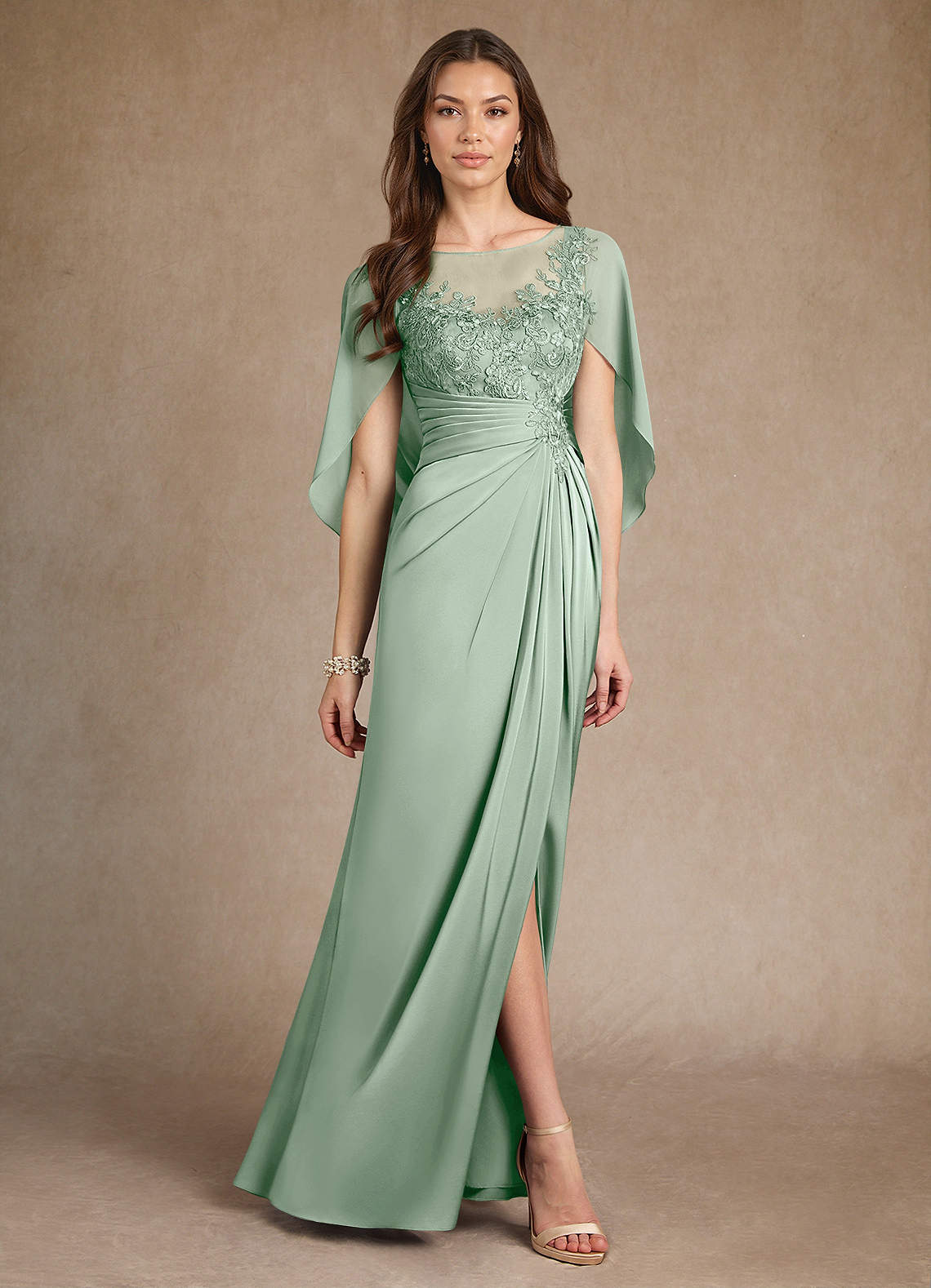Azazie Hera Mother of the Bride Dresses Agave A-Line Lace Stretch Satin Dress image3