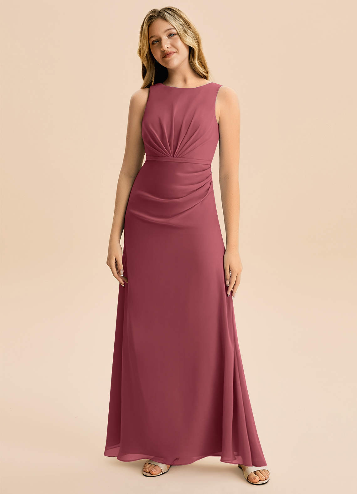 Azazie Floris Junior Vestido de Merlot de Gasa de Corte en A con Plisado image3