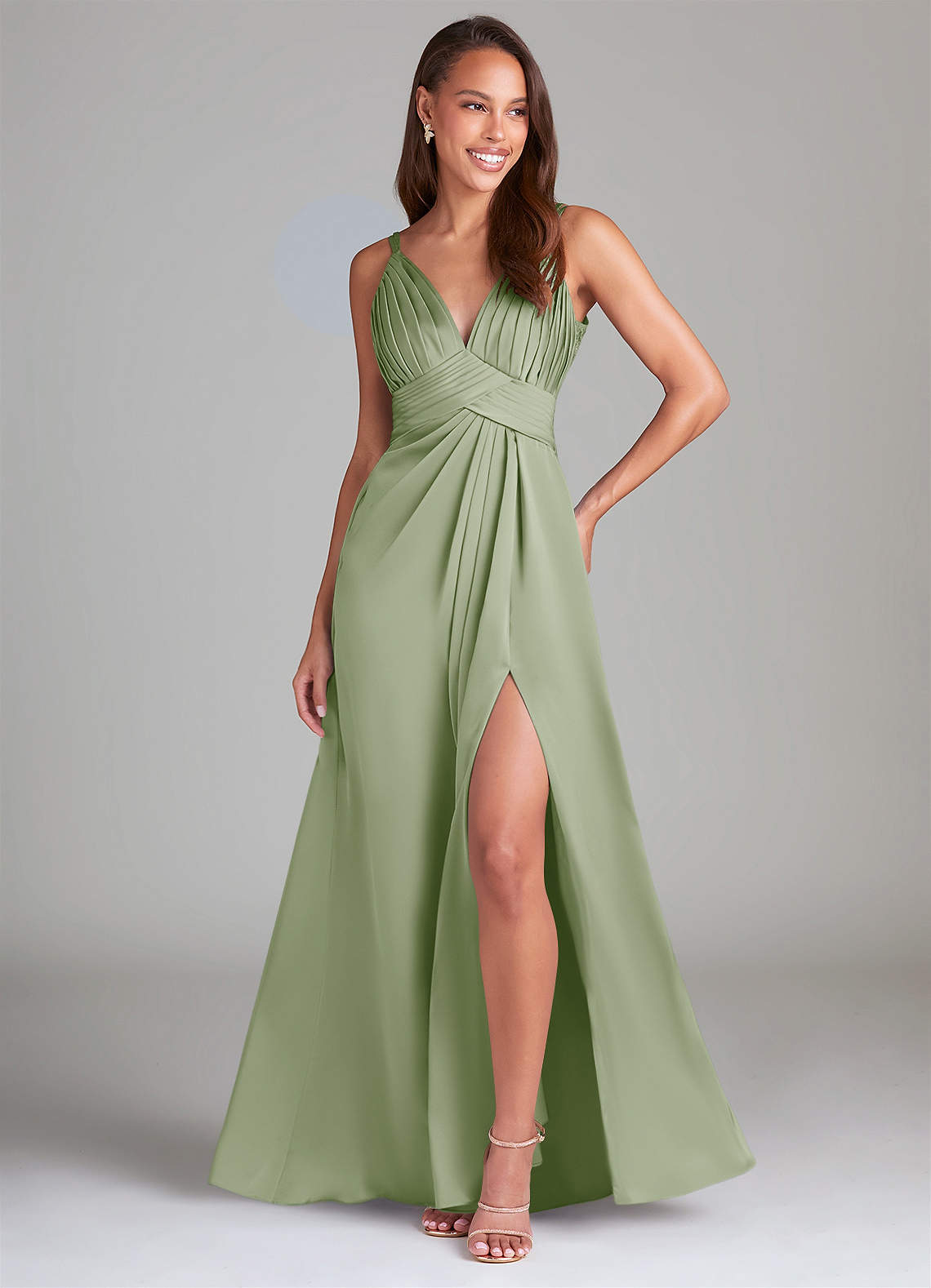 Azazie Maren Allure Bridesmaid Dresses Dusty Sage A-Line Lace Stretch Satin Dress image1