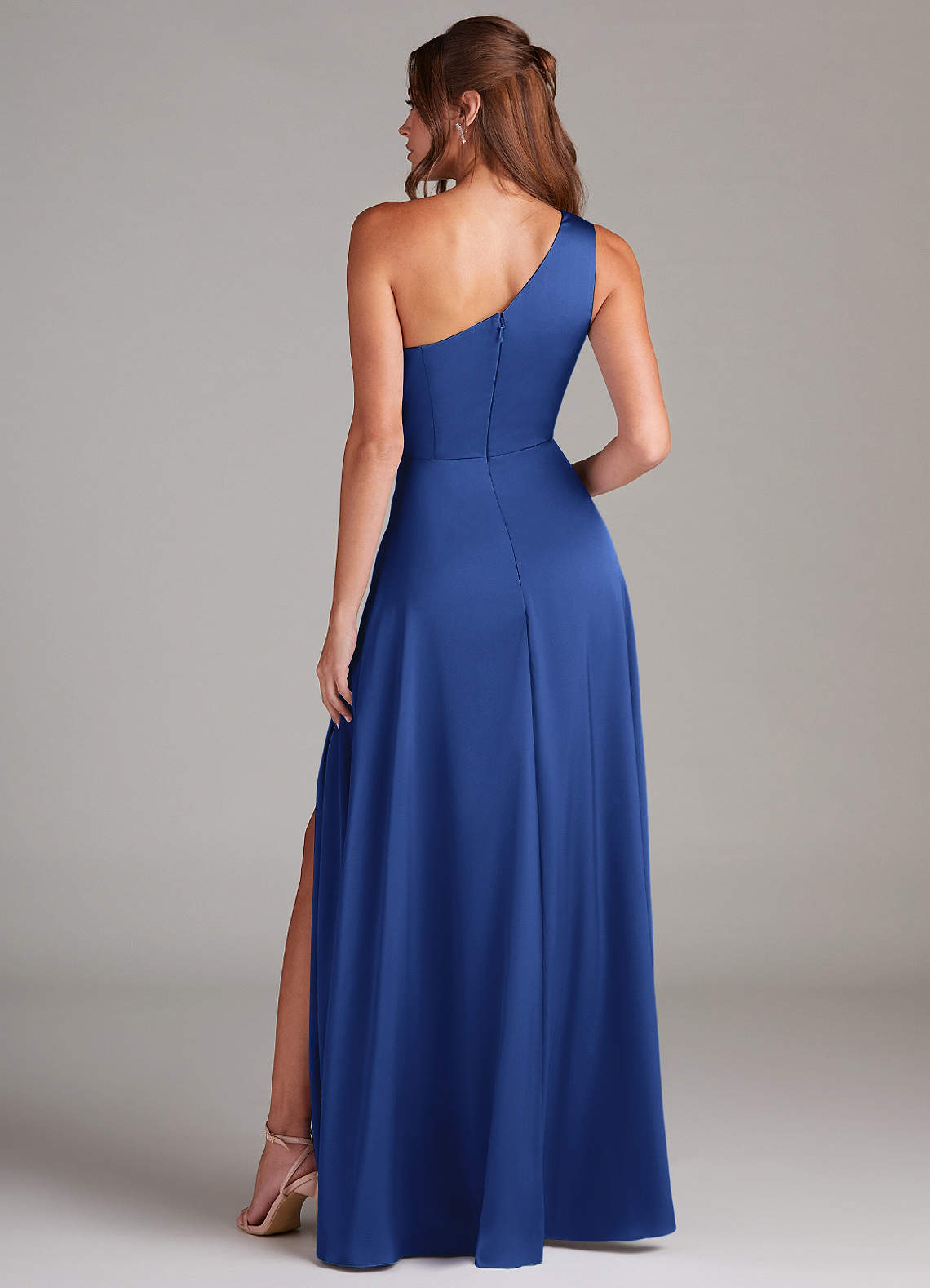 Azazie Brooke Vestidos de damas de honor Vestido de Azul Real de Satén Elástico de Corte en A con Hombro unilateral image6