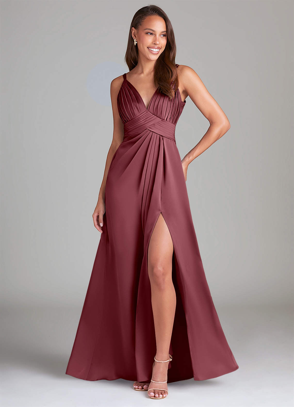 Azazie Maren Allure Brudtärnklänningar Klänning av A-Line i Stretch Satin Spets Desert Rose image1