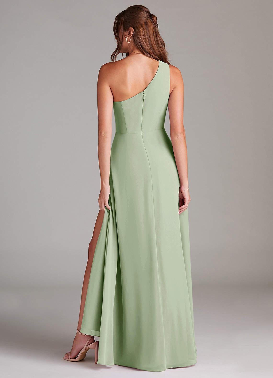 Azazie Brooke Bridesmaid Dresses Dusty Sage A-Line One Shoulder Chiffon Dress image6