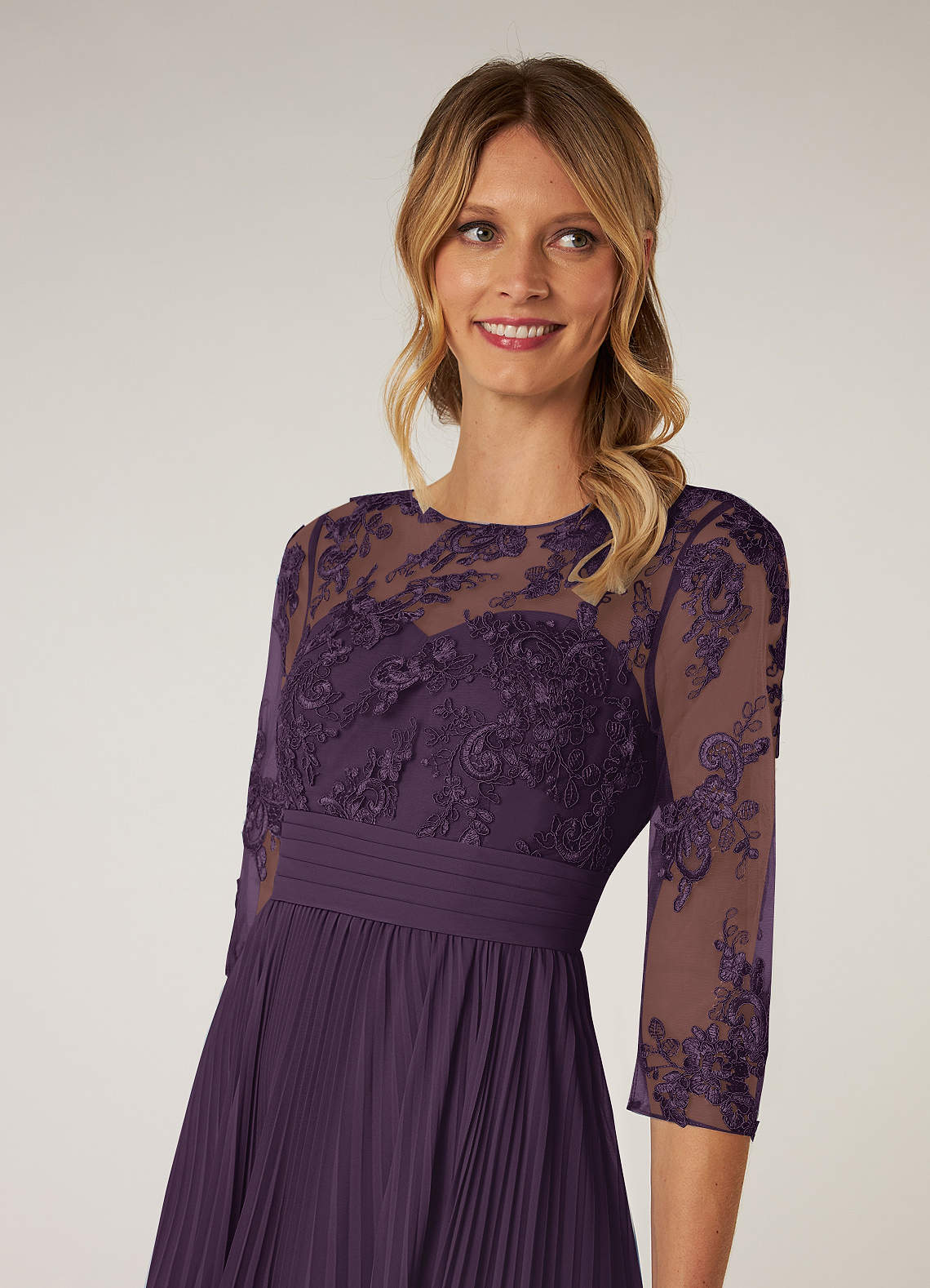 Azazie Tutu Mother of the Bride Dresses Plum A-Line Boatneck Lace Chiffon Dress image4