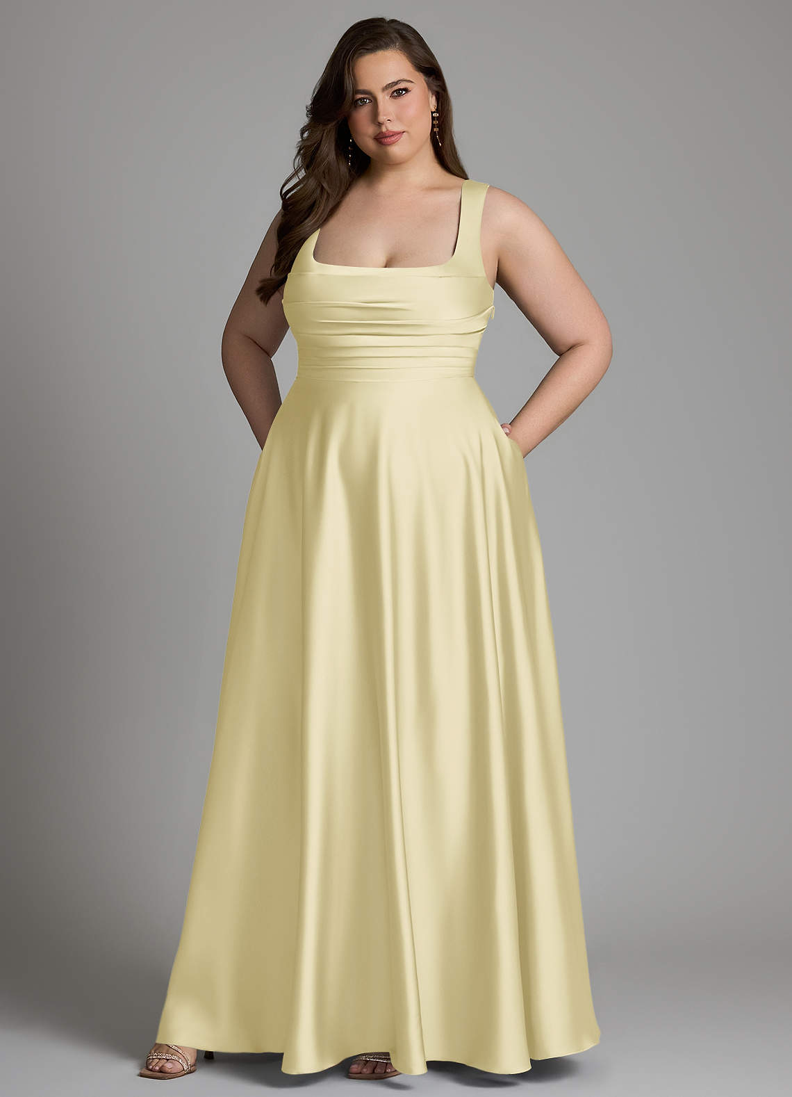 Azazie Azaria Bridesmaid Dresses Lemon Sorbet A-Line Corset Stretch Satin Dress image8