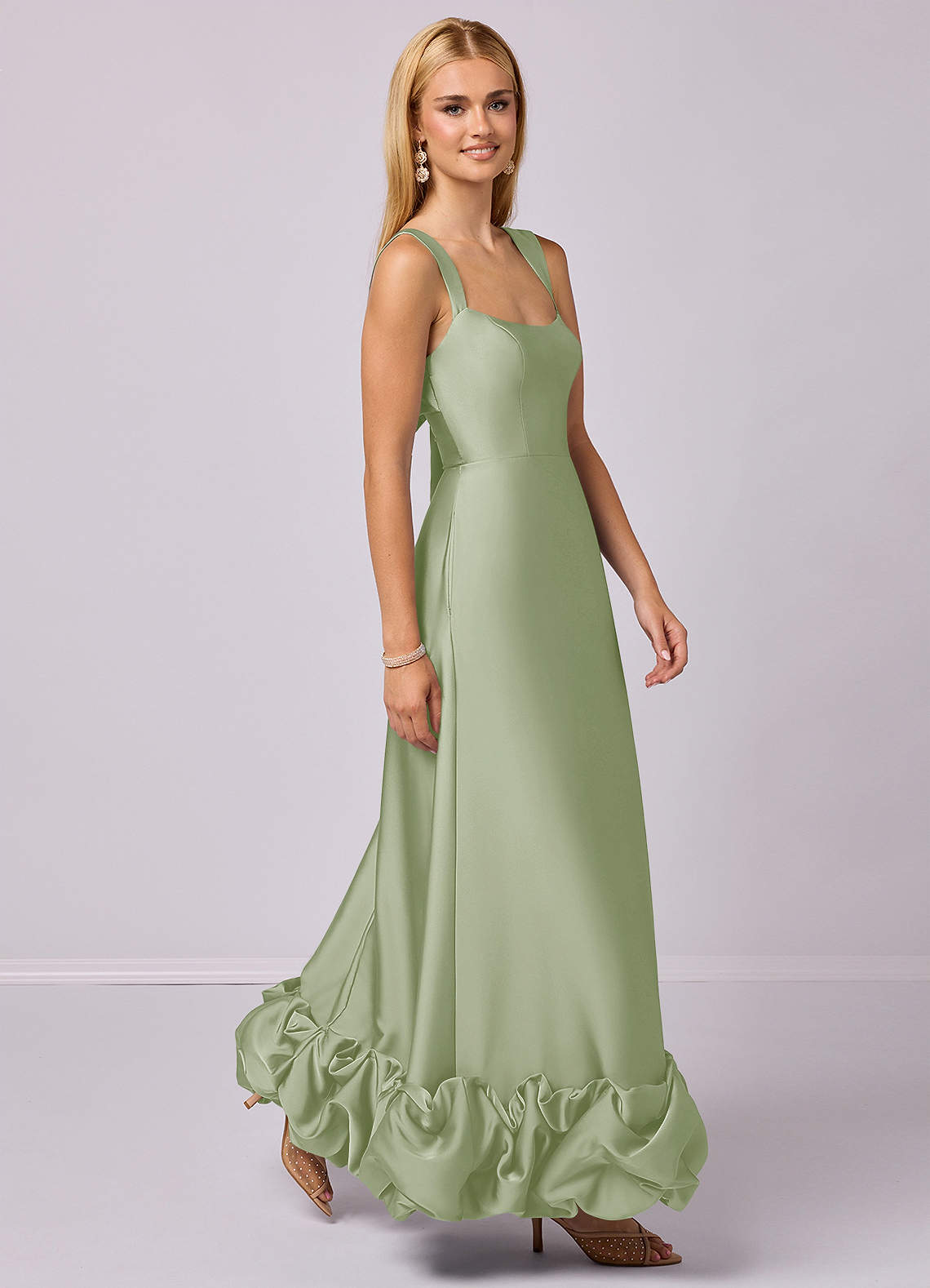 Barbie ♥ Azazie Bridesmaid Dresses A-Line Stretch Satin Ankle-Length Dress with Pockets image2