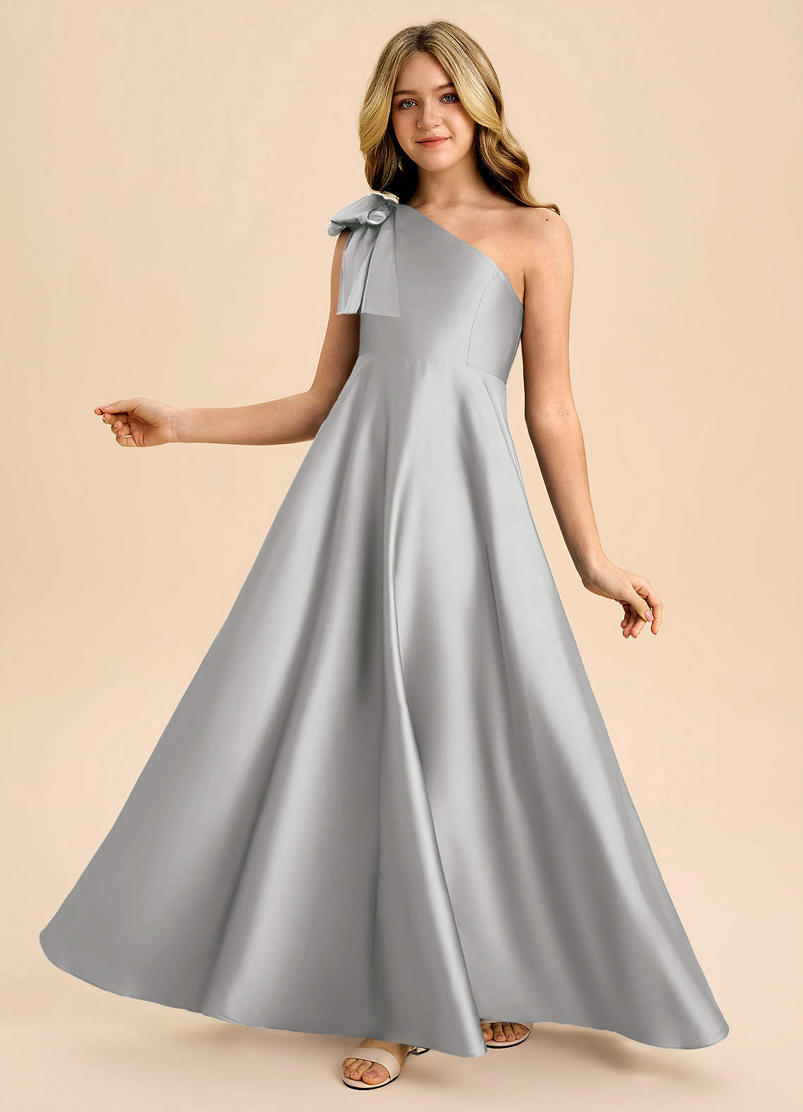 silver jr bridesmaid dresses Azazie Penguin Junior