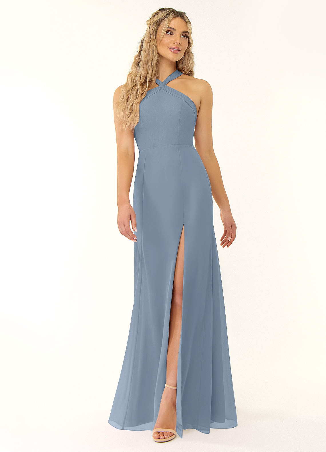 Azazie Rue Brautjungfernkleider A-Linie Halter Chiffon Kleid Staubblau image1