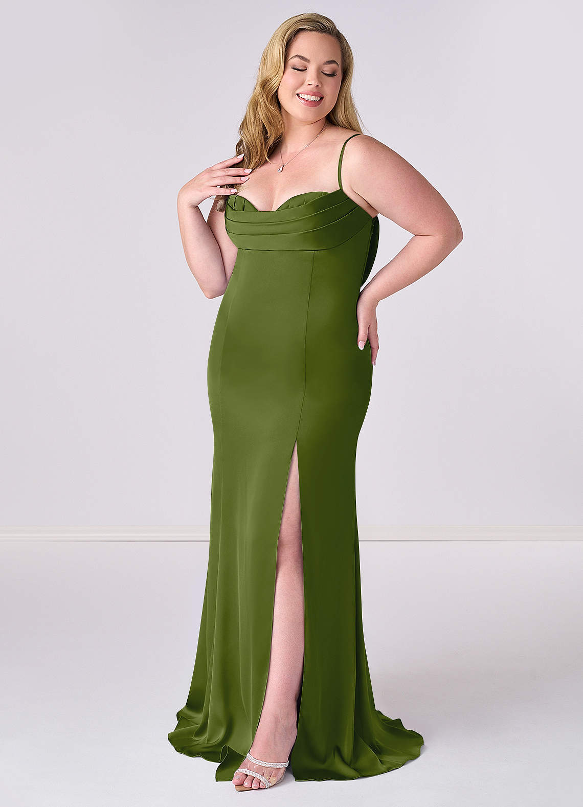 Barbie ♥ Azazie Bridesmaid Dresses Pleated Lace Up Mermaid Stretch Satin Dress image8