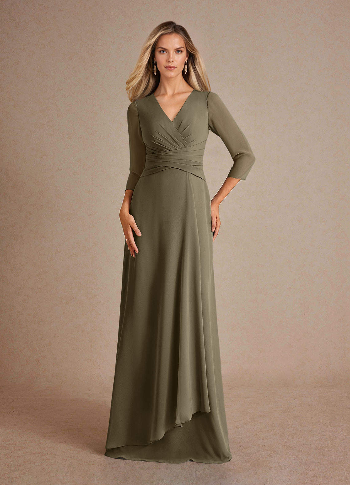 Azazie Mayfield vestidos de madre de la novia Vestido de Verde Sauce de Gasa de Corte En A con Plisado image1