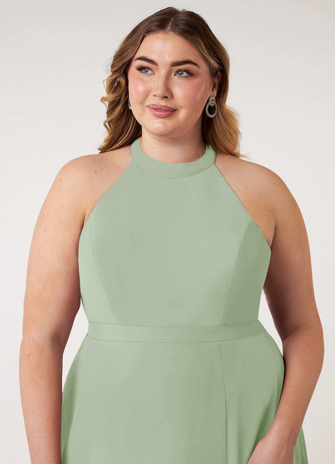 Azazie Clarice Abiti da Damigella Abito A-Line in Chiffon con Scollo Halter Verde Salvia image12