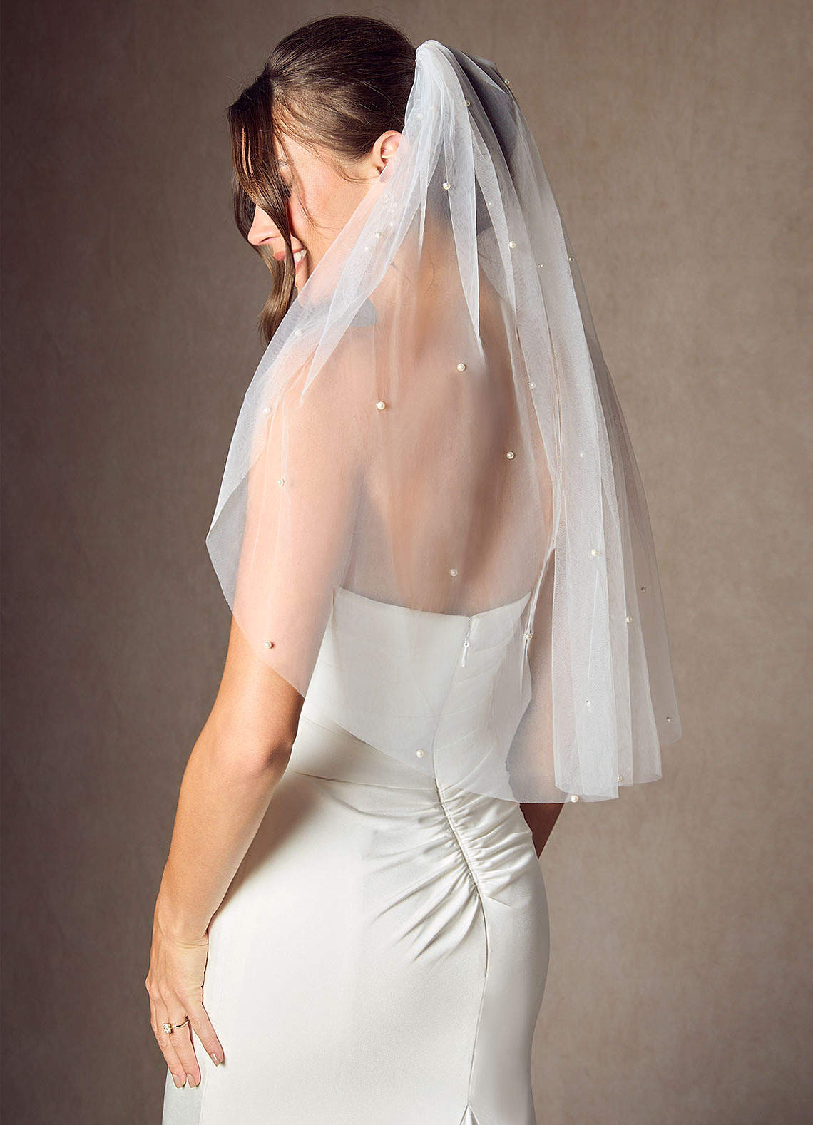 front Jenna Pearl Waist Length Veil