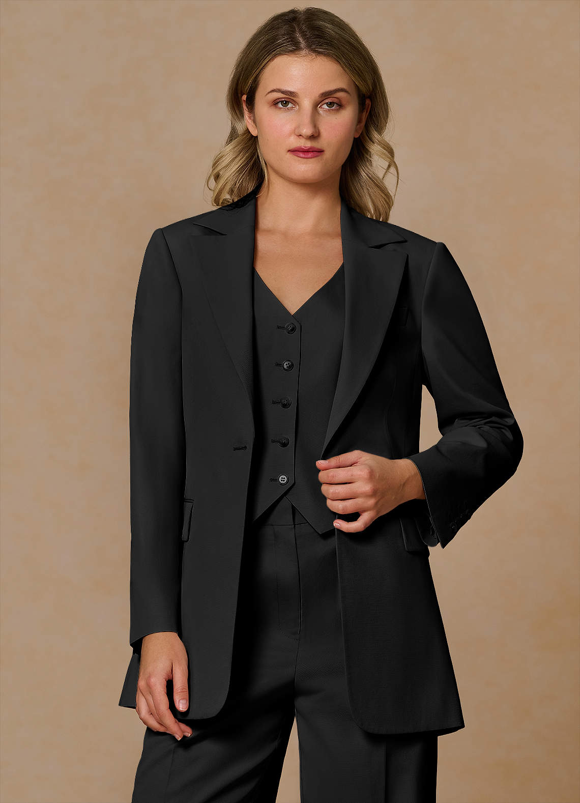 front Margaret Black Cotton Linen Blend Blazer