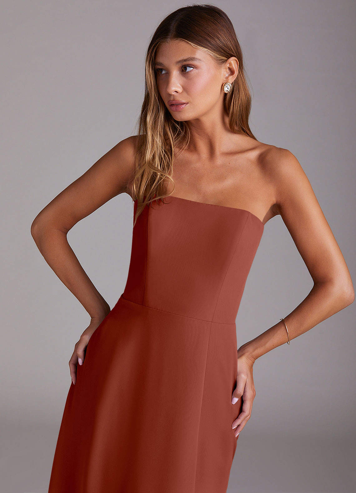 Azazie Wren Bridesmaid Dresses Auburn A-Line Side Slit Chiffon Convertible Dress image4