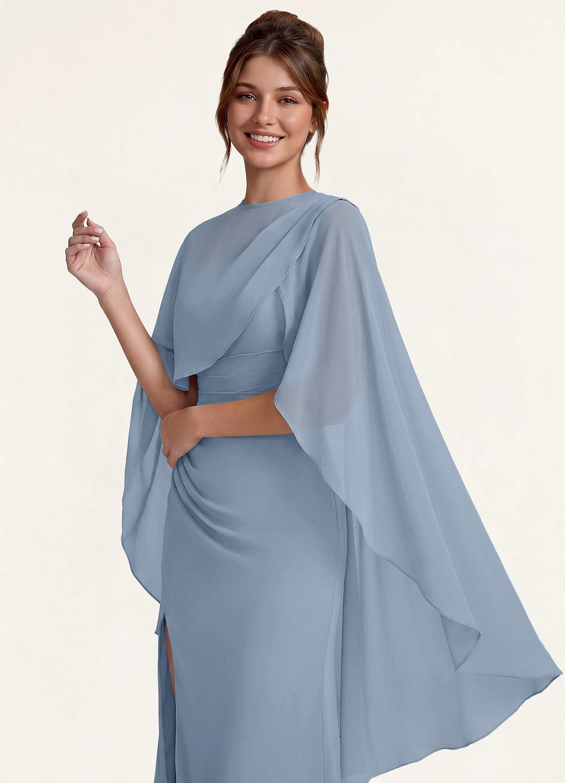 front Azazie Matching Color Asymmetric Chiffon Shawl