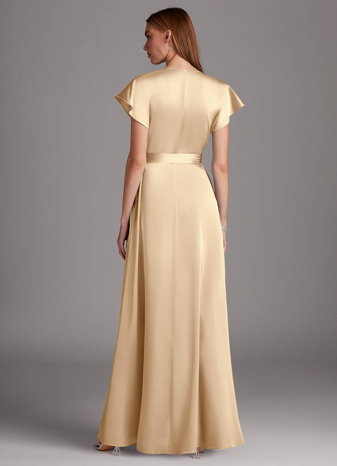 Azazie Nico Vestidos de damas de honor Vestido de Champán de Satén Elástico de Corte en A con Cuello en V image2