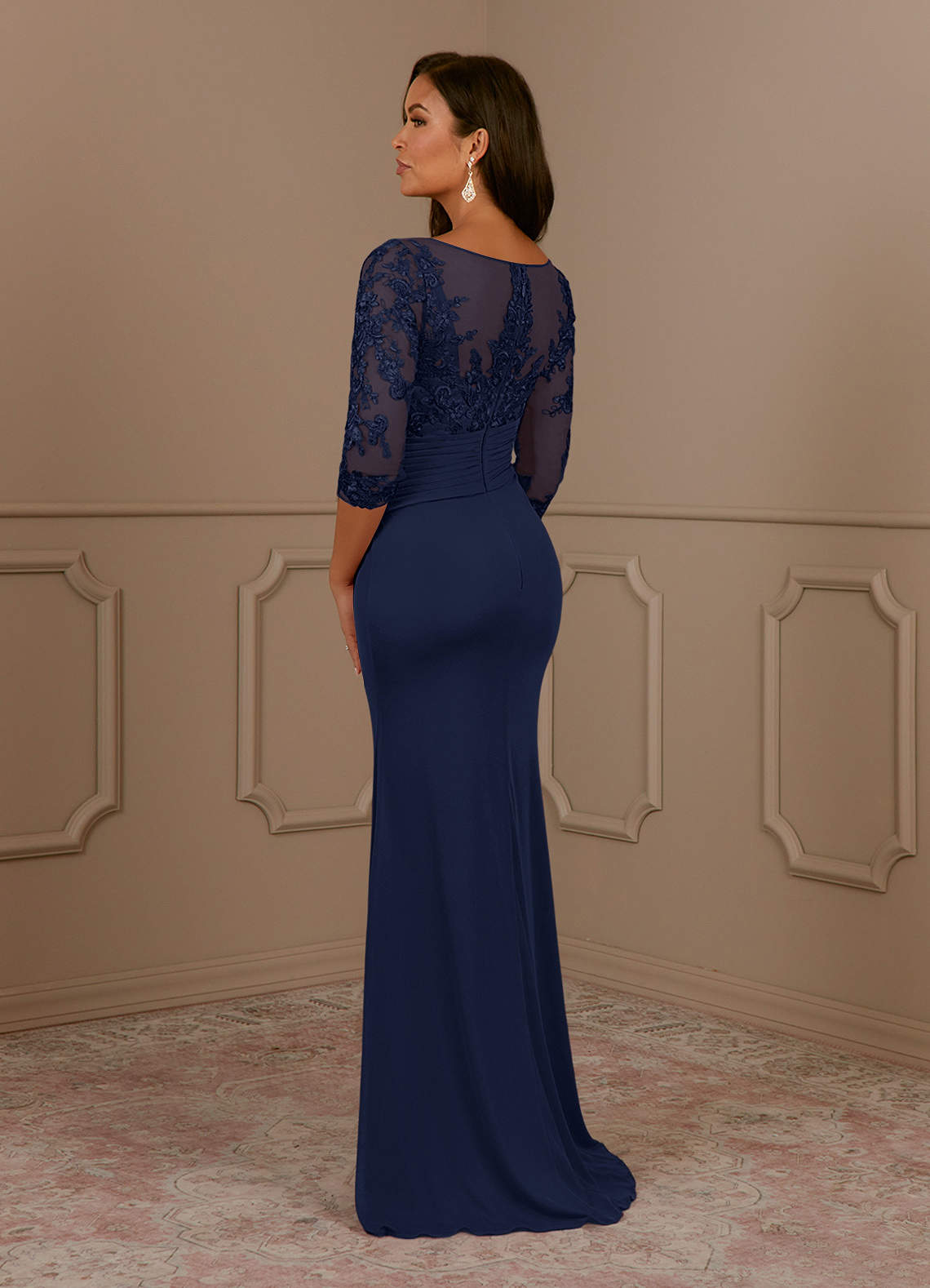 Azazie Fatemah Mother of the Bride Dresses Dark Navy Mermaid Scoop Lace Lace Dress image2