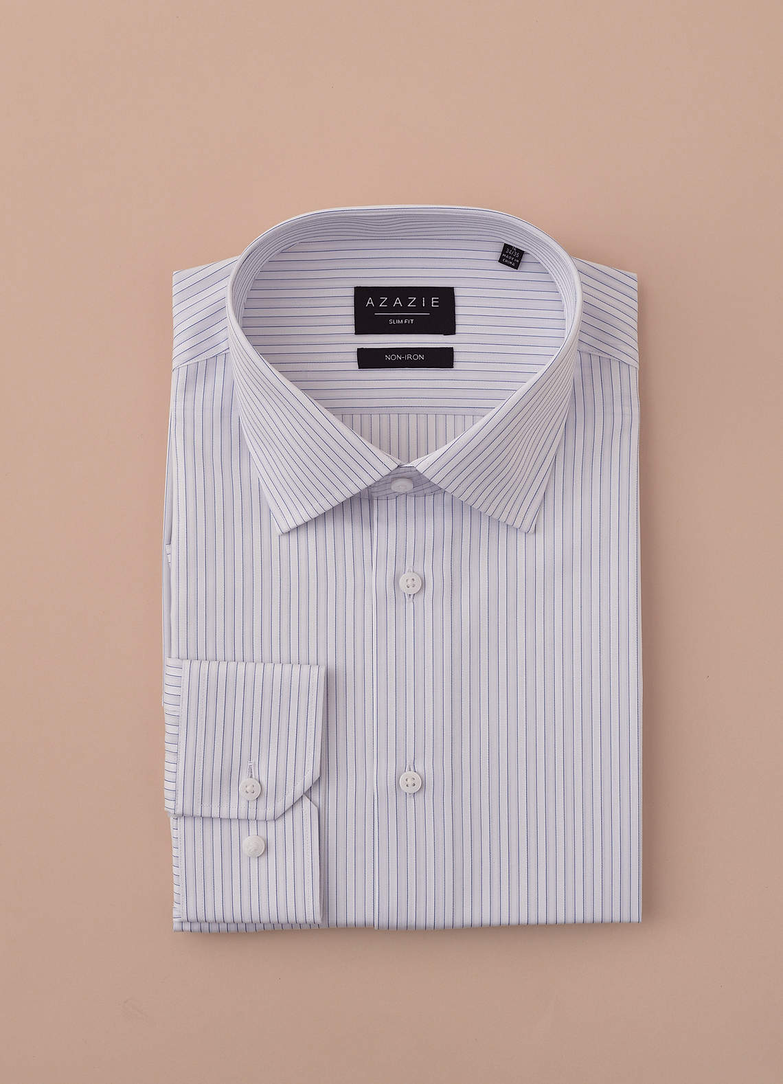 front Aiden Light Oxford Blue 100% Cotton Non-Iron Striped Dress Shirt