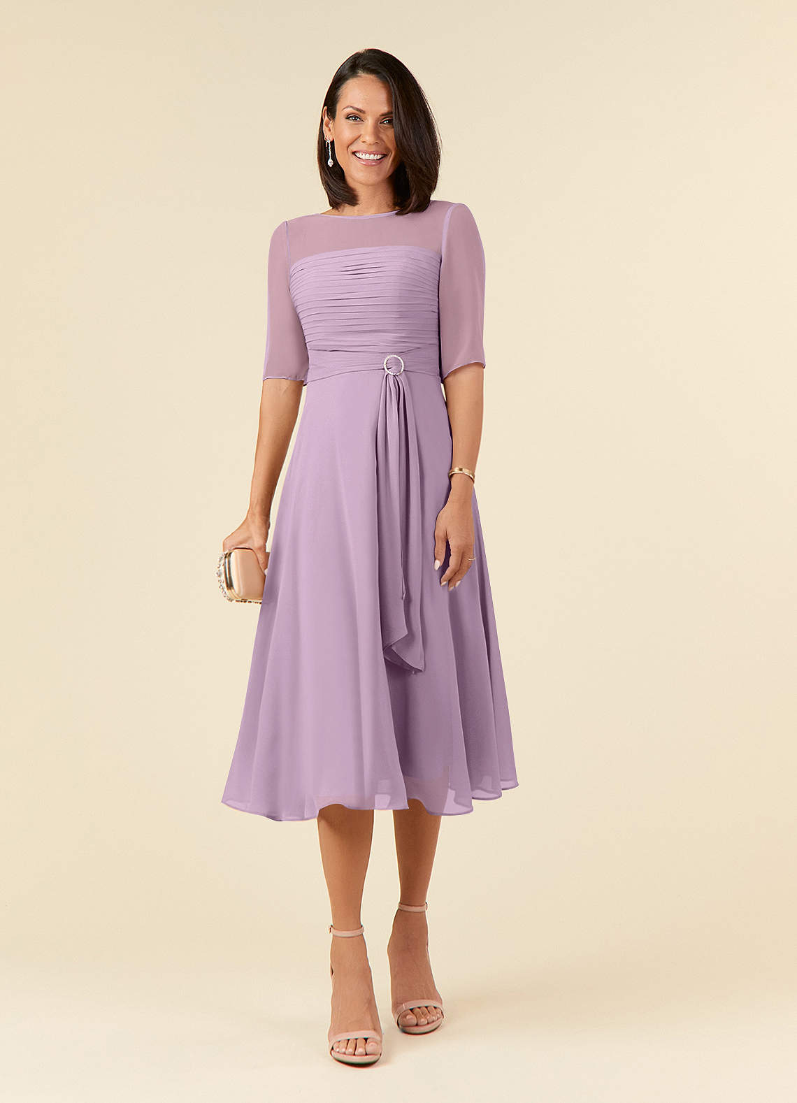 Azazie Naomi Kleider für die Brautmutter A-Linie Bootshals Gefaltet Chiffon Kleid Blauregen image1