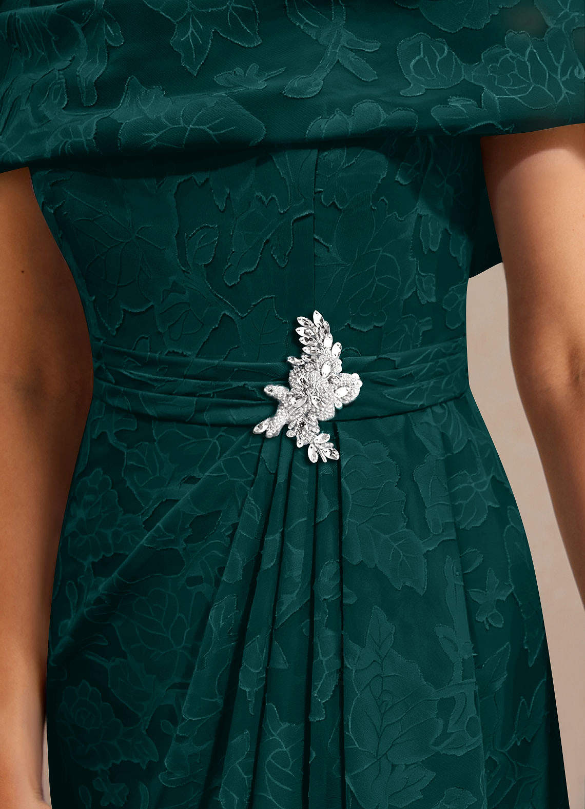 Azazie Branford Mother of the Bride Dresses Pine A-Line Pleated Floral Burnout Dress image5