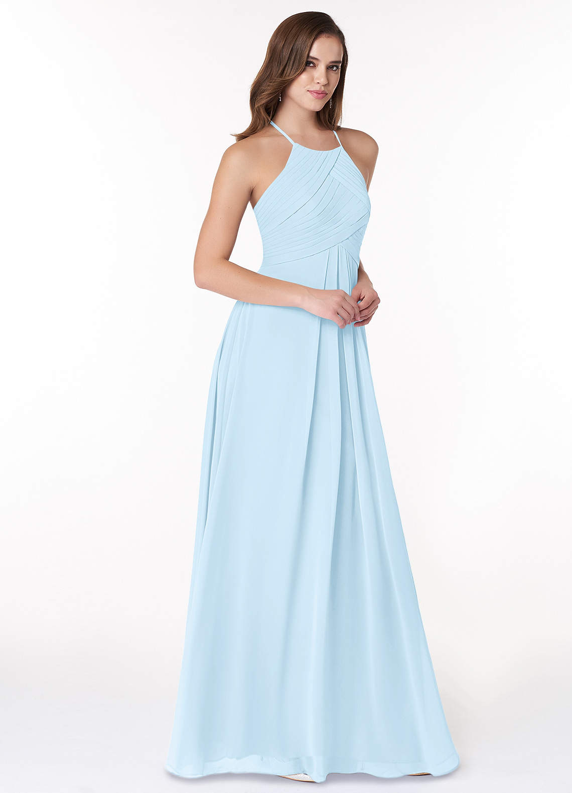 Azazie Ginger Bridesmaid Dresses Sky Blue A-Line Halter Pleated Chiffon Dress image1