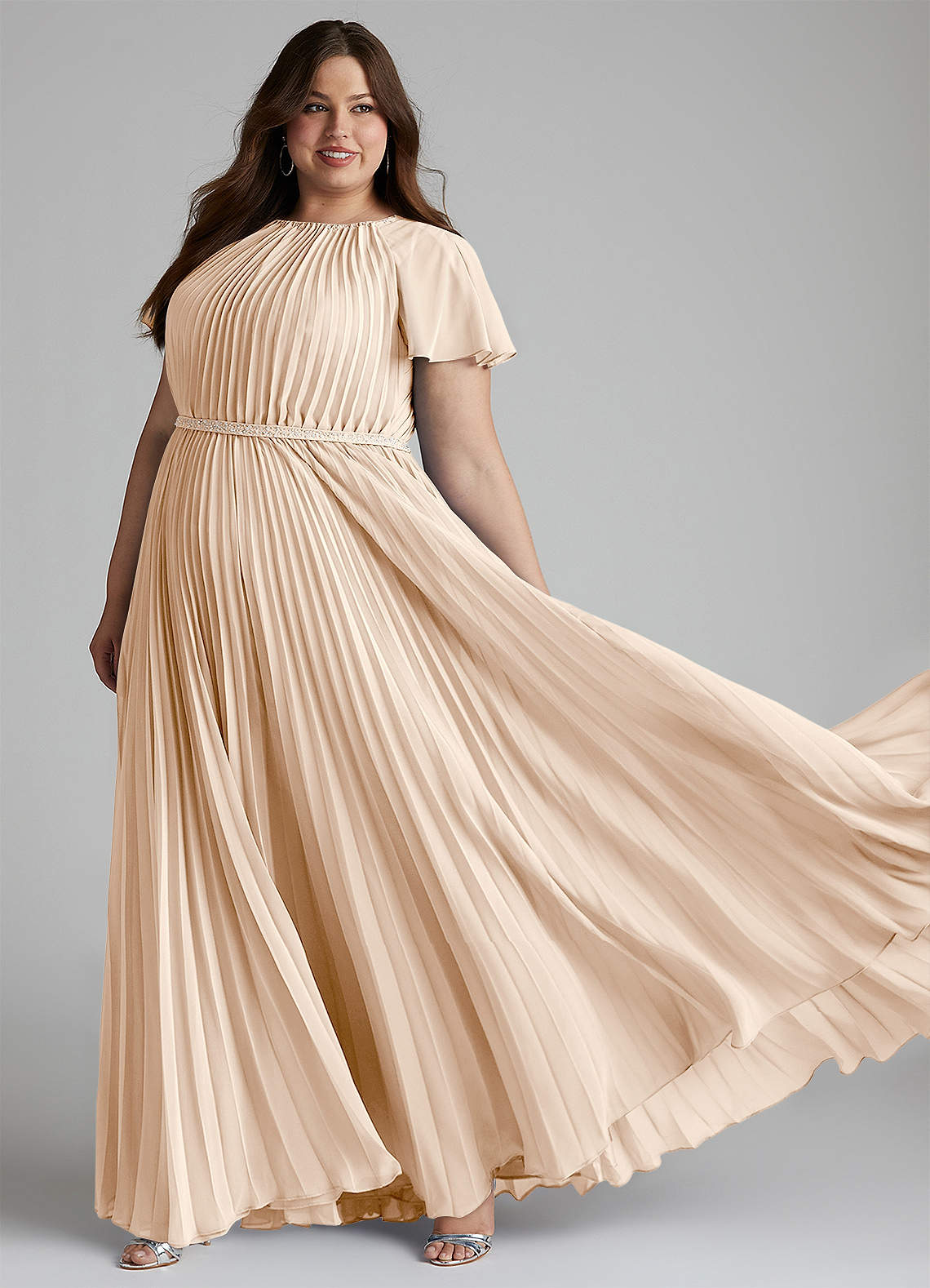 Azazie Kara Modest Bridesmaid Dresses A-Line Pleated Chiffon Floor-Length Dress image1
