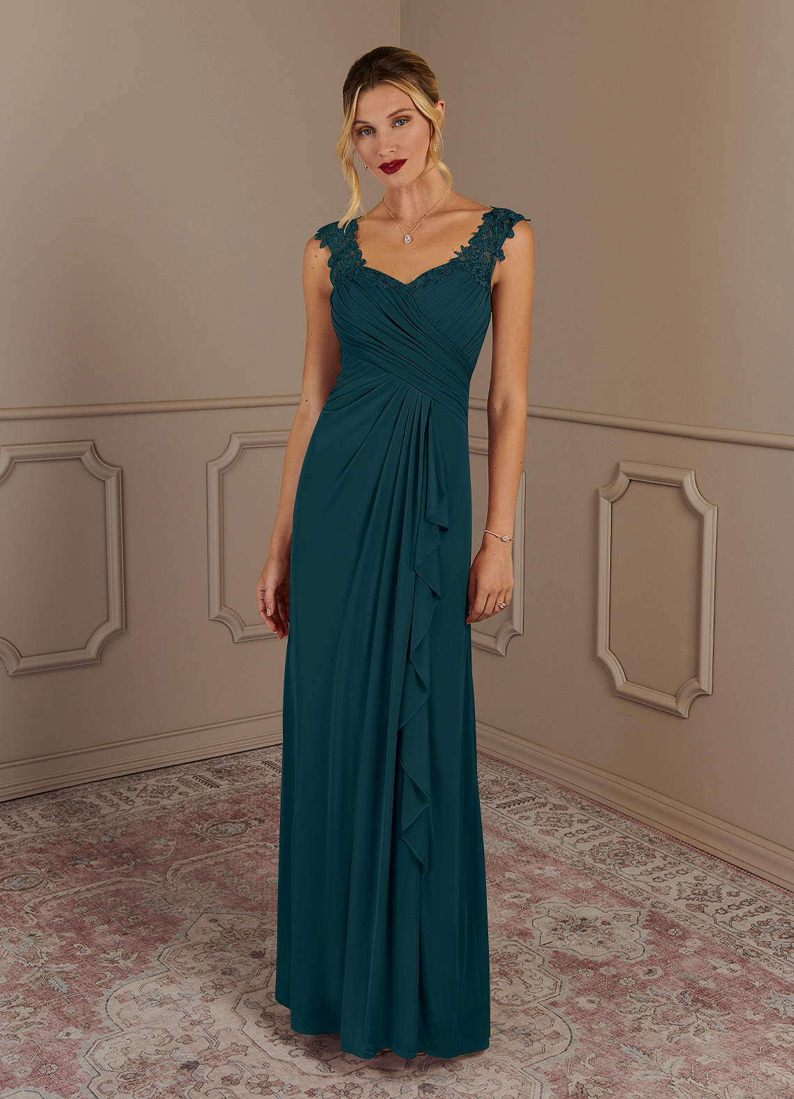 Azazie Edelin Mother of the Bride Dresses Pine A-Line Sweetheart Neckline Pleated Mesh Dress image2