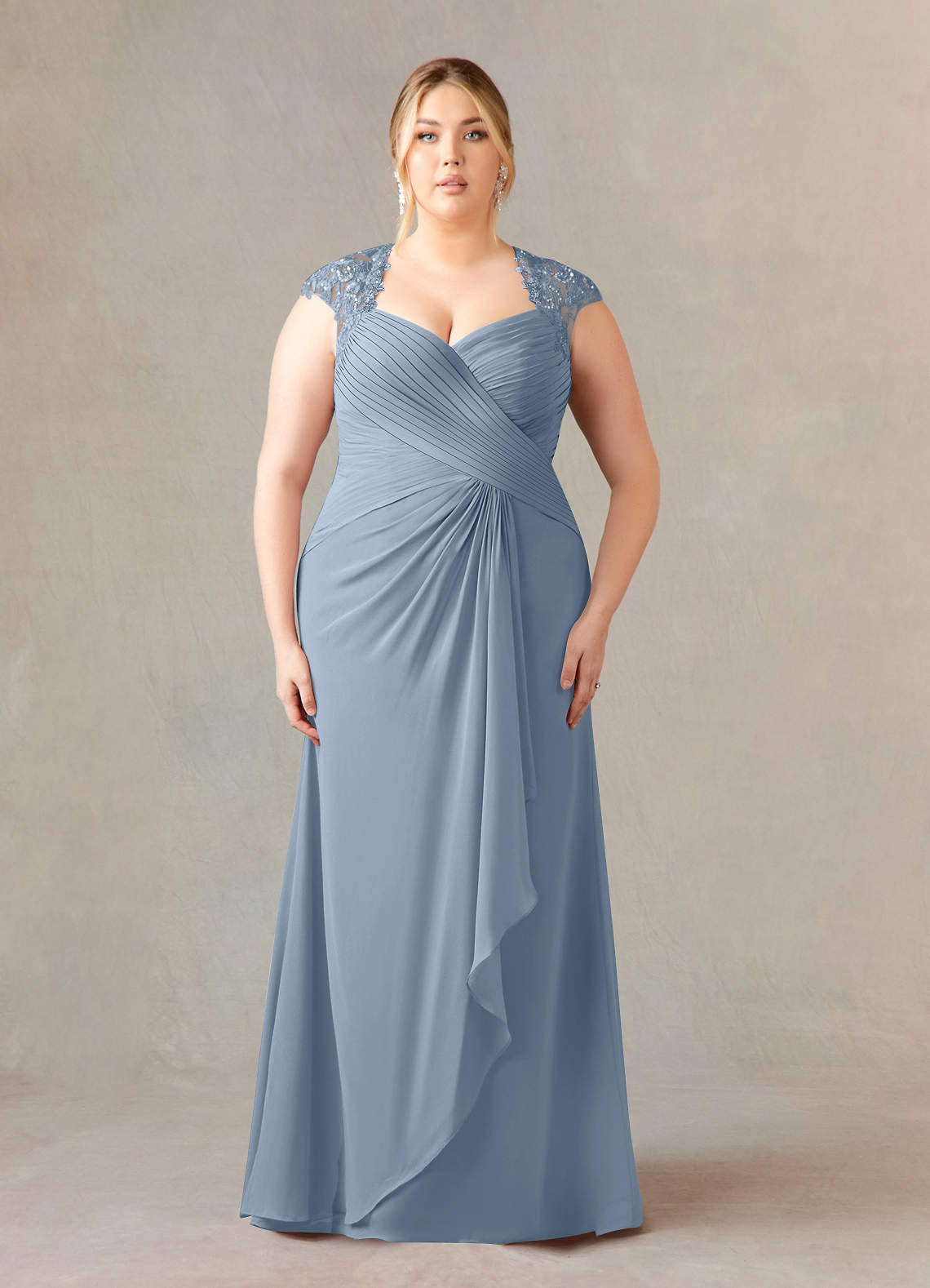 Azazie Birdie Final Sale Dusty Blue A-Line Queen Anne Sequins Chiffon Dress image1